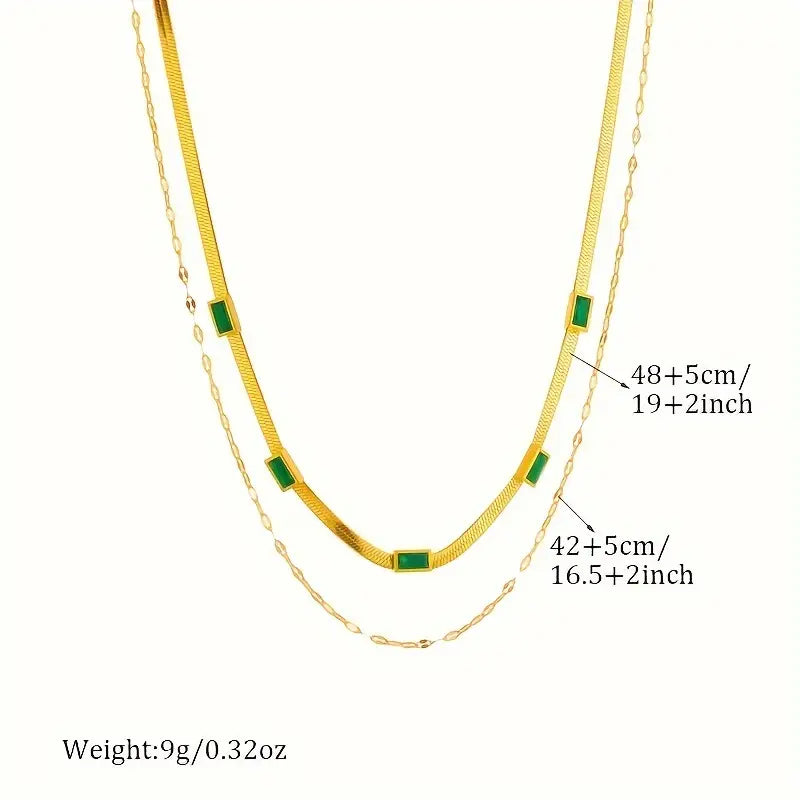Sorella Double Strand Retro Gold Necklace with Gemstone