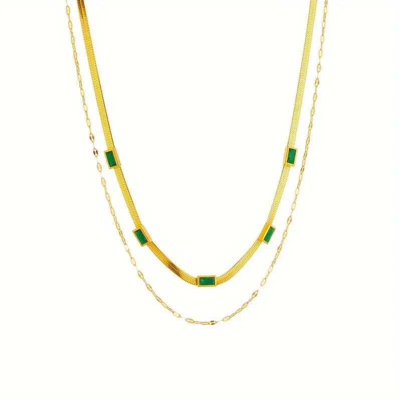 Sorella Double Strand Retro Gold Necklace with Gemstone