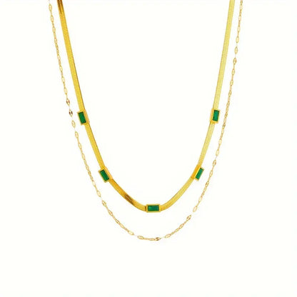 Sorella Double Row Necklace with Gem | Gold
