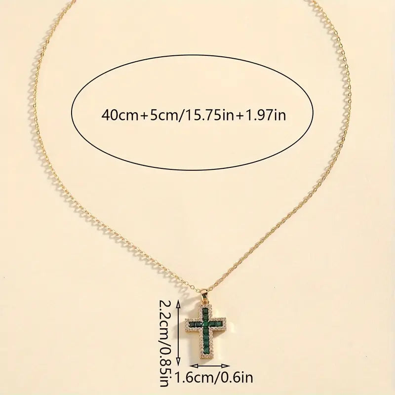 Solene Gold Necklace with Cross Pendant and Emerald