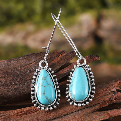 Vintage Silver Turquoise Teardrop Earrings