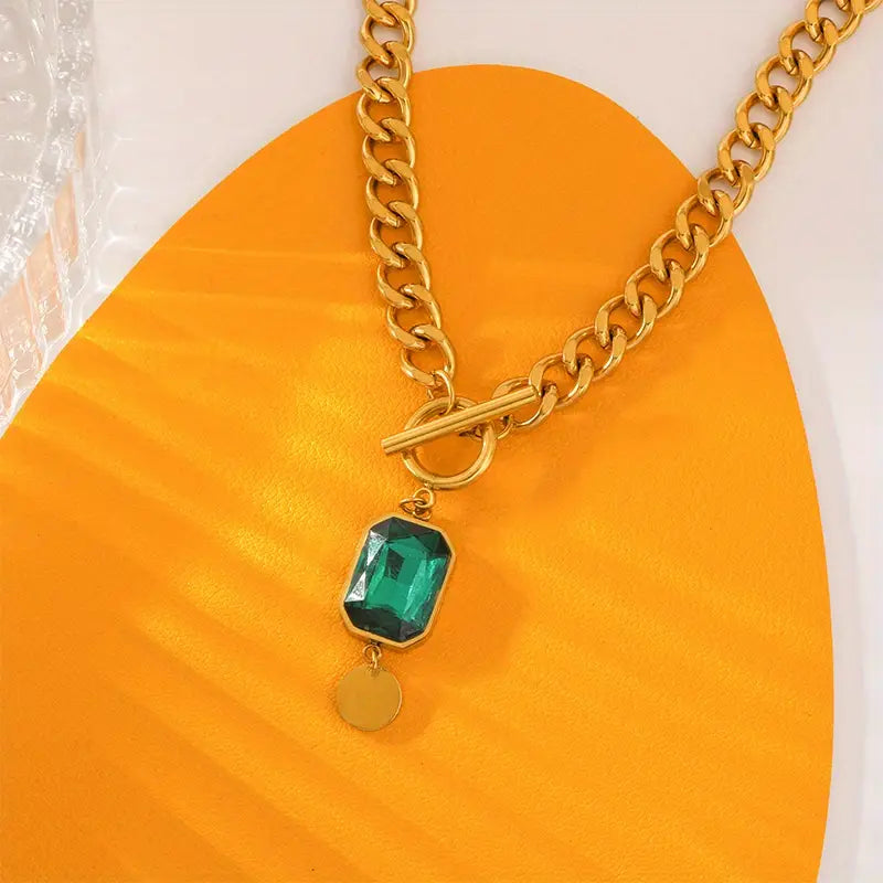 Gold Pendant Necklace with Emerald