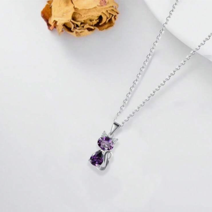 Purple Crystal Cat Pendant Necklace
