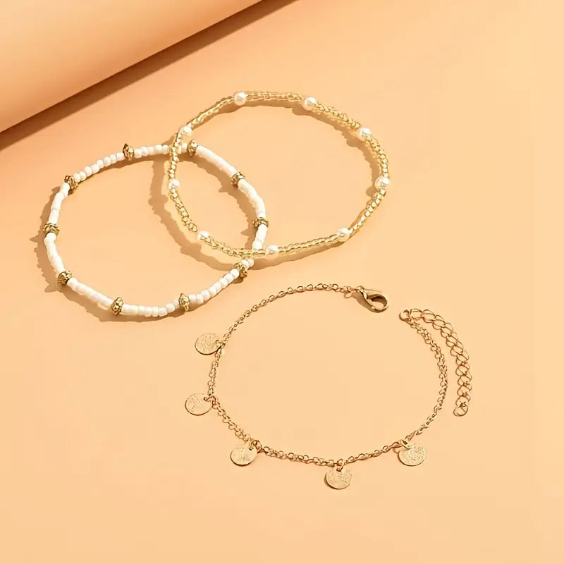 Coastal Charm – Set of 3 Layered Anklets