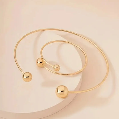 Rigid Necklace & Cuff Bracelet Set | Gold
