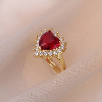 Gold Ruby Heart Jewelry Set