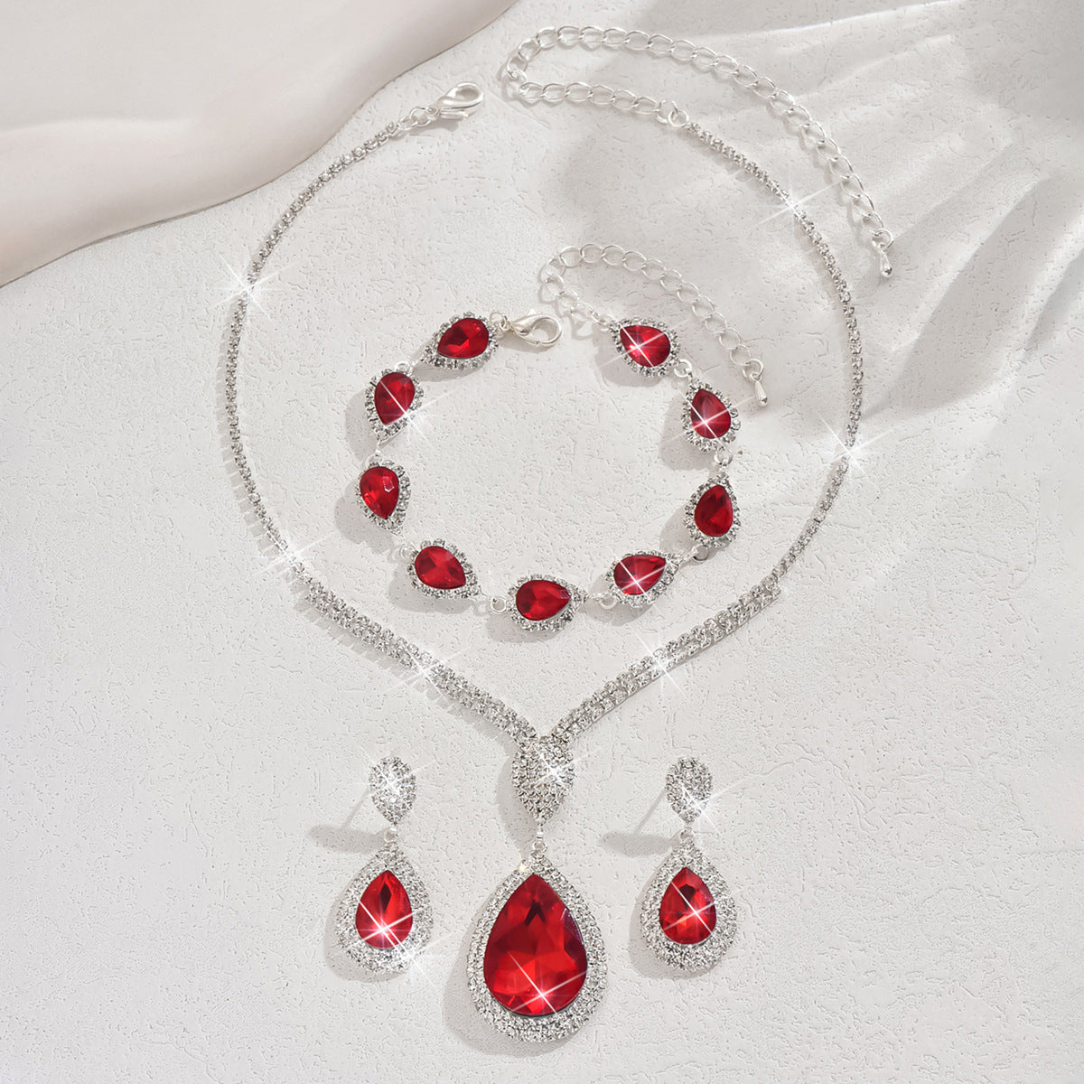 Ruby Teardrop Jewelry Set | Silver