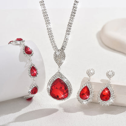 Silver Ruby Teardrop Jewelry Set