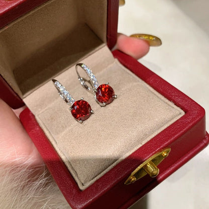Silver Ruby Round Drop Earrings