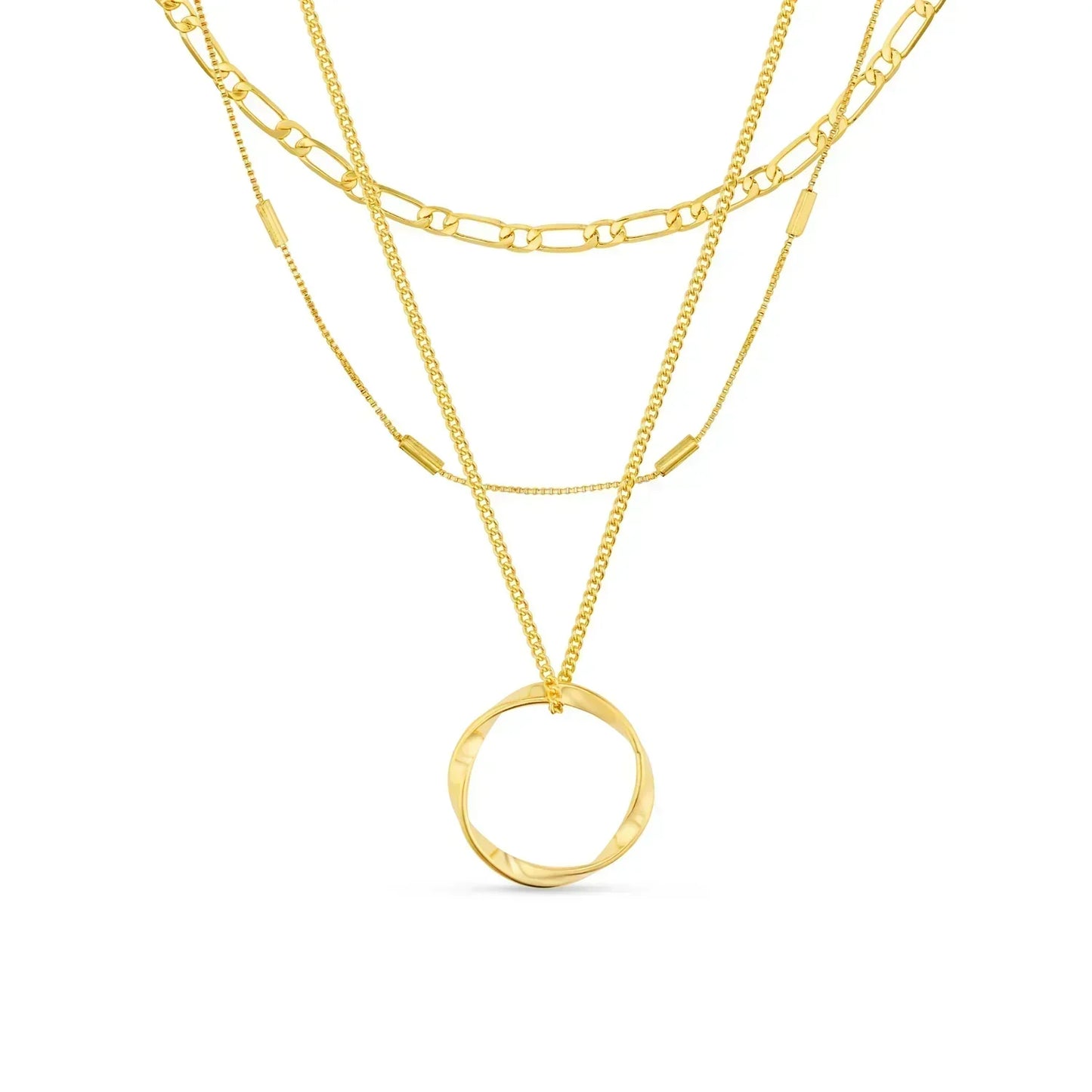 Three Row Open Circle Necklace | Gold