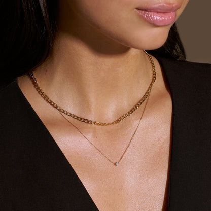 Curb Chain Necklace with Flat Links | White Gold