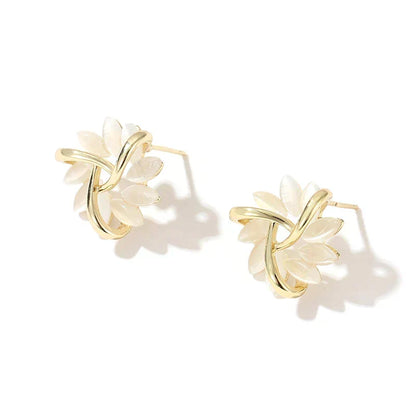 Circle earrings with gold opal petals