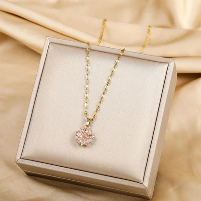 Romantic Pink Sakura Necklace in Stainless Steel