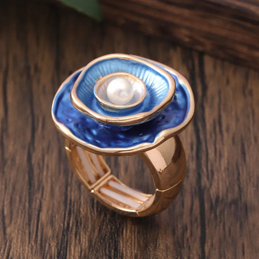 Vintage Blue & Gold Pearl Adjustable Ring