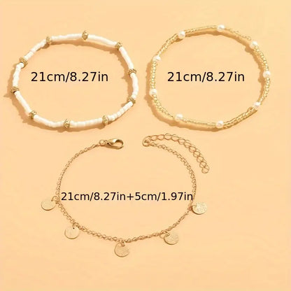 Coastal Charm – Set of 3 Layered Anklets