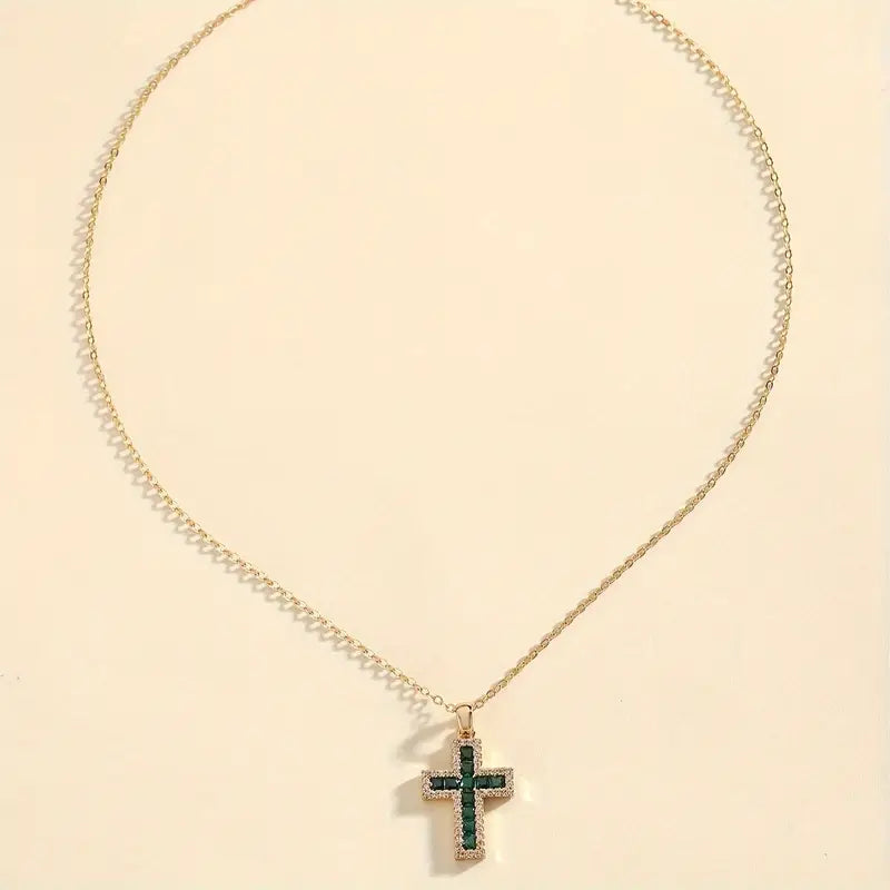 Gold Necklace with Emerald Cross Pendant Solene