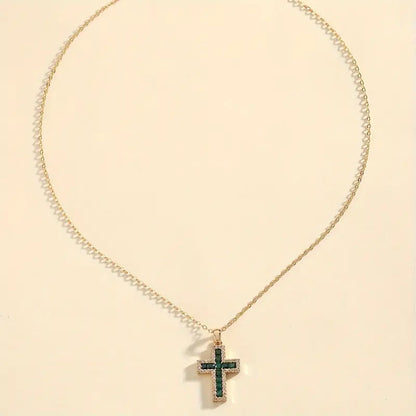 Gold Necklace with Emerald Cross Pendant Solene