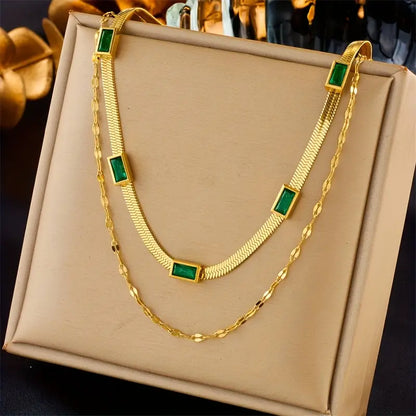 Sorella Double Row Necklace with Gem | Gold