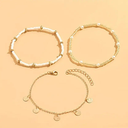 Coastal Charm – Set of 3 Layered Anklets