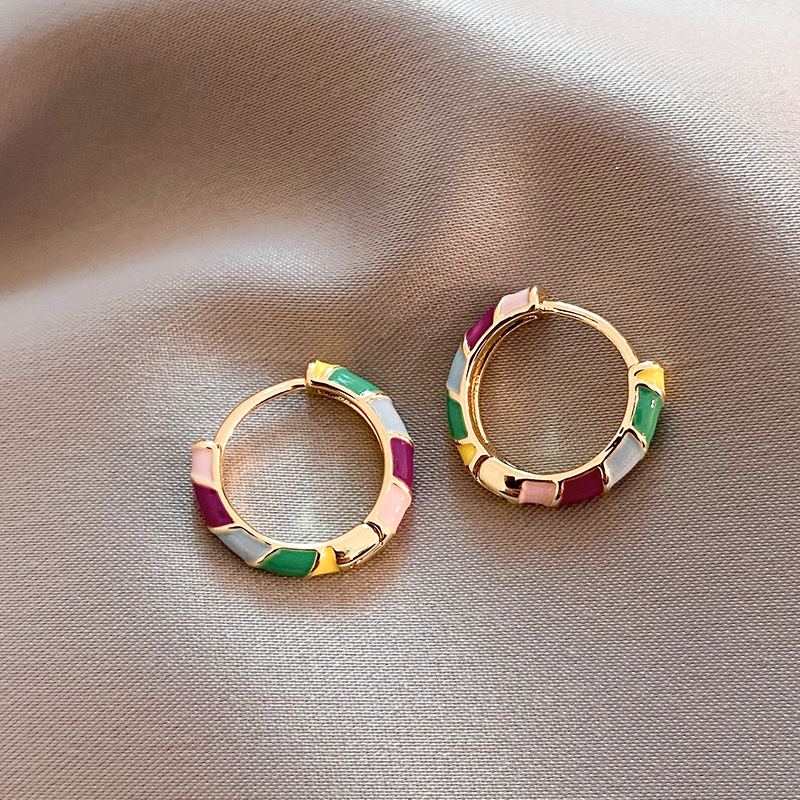 Golden Multicolored Enamel Hoops