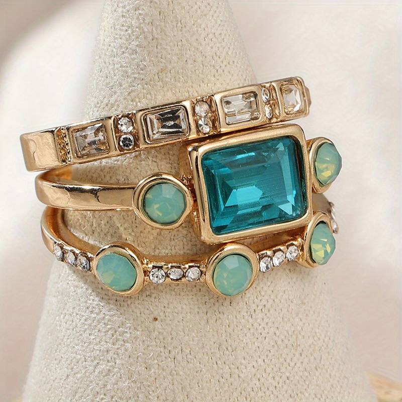 Ring with Blue Crystal in Vintage Style