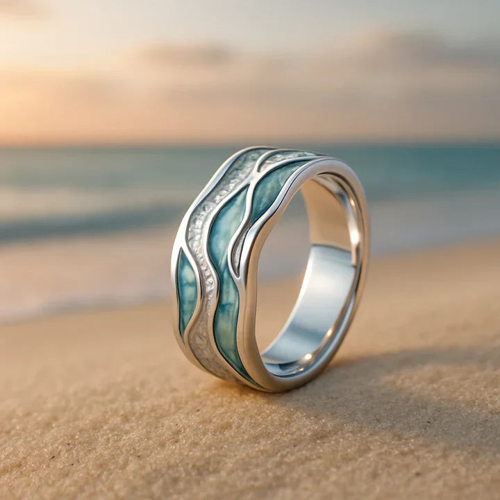 Turquoise Silver-Plated Wave Ring