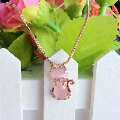 Lovely Pink Cat Necklace