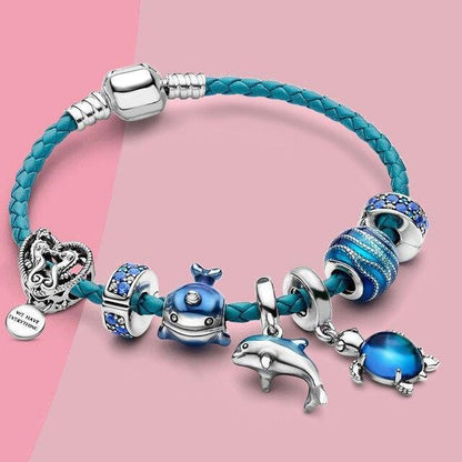 Ocean Style Bracelet + Charms made of Leather and Silver Included