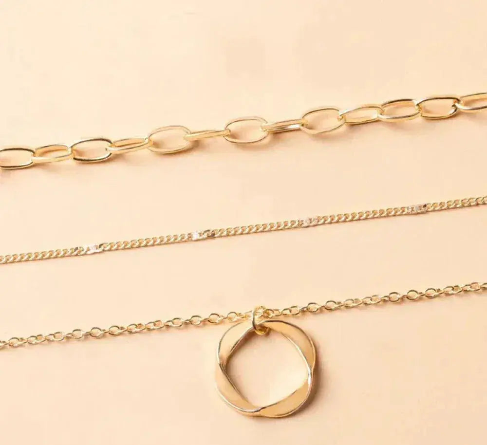 Classic Multi-Strand Gold Necklace with Pendant