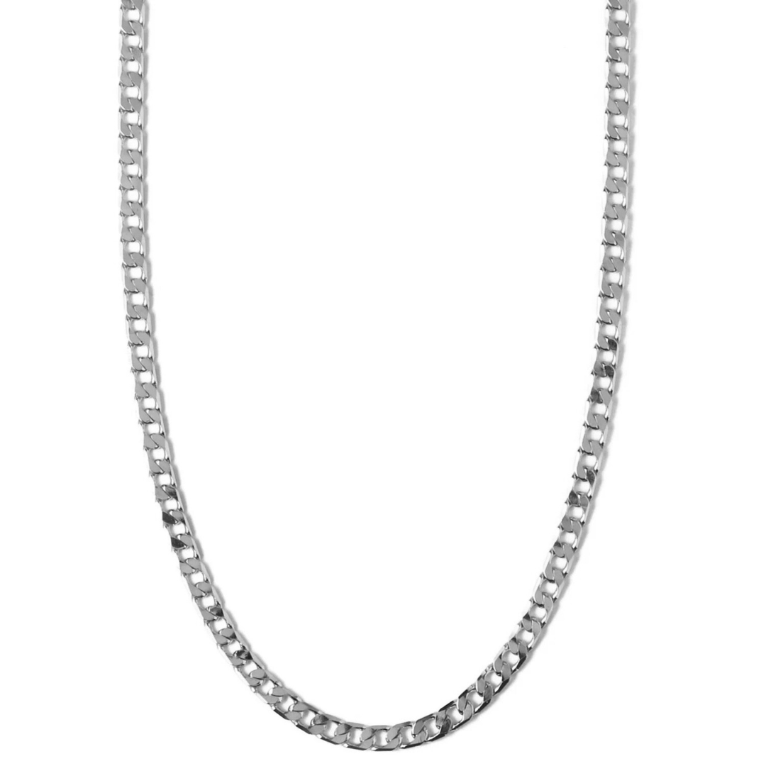 Curb Chain Necklace with Flat Links | White Gold